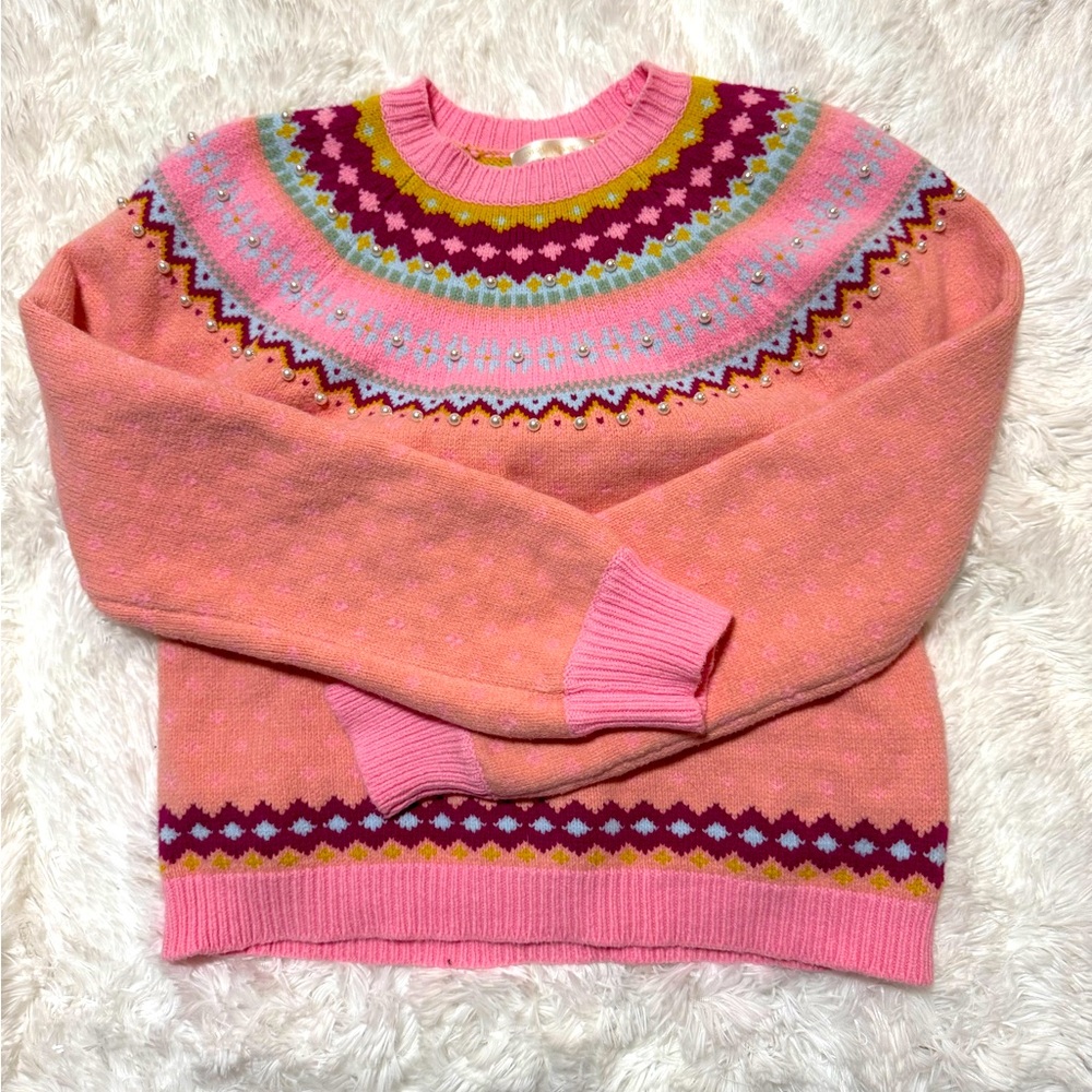 Loveshack Fancy Size L Sweater Pink w/ Pearls